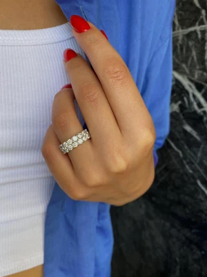 Banda de Eternidad Oro Blanco 14k 5 Ct Forma Redonda F/VS2 Diamante Cultivado en Laboratorio Compromiso Foto 1 de 4