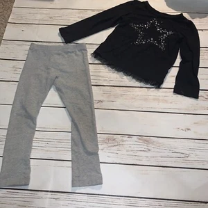 Okie Dokie Navy Blue With Silver/Gray Stars Top & Old Navy Gray Leggings Size 5T - Picture 1 of 4