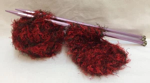Agujas de tejer Boye rosa talla 13 bola de hilo rojo marrón oscuro proyecto iniciado - Imagen 1 de 4