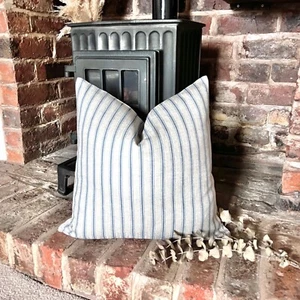 1512. Handmade Blue Harrop Stripe LINEN blend Cushion Cover, Various sizes - Picture 1 of 5