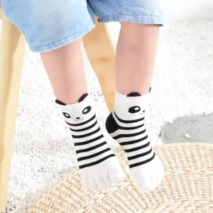 5 Pairs Kids Cotton Five Fingers Socks Toes Hosiery Panda Spot Stripe Breathe - Picture 1 of 10