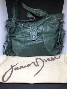 JUNIOR DRAKE ~ Green *ATHENA* LEATHER HOBO HANDBAG TASSEL ACCENTS - Picture 1 of 8