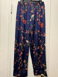 Lobo Rosa X Barney’s NEW Satin Printed Pants Floral Birds Large - Picture 1 of 7