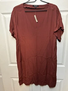 NEW Madewell Ruffle-Sleeve Mini Dress Size Large Earthy Orange Rust V Neck - Picture 1 of 6