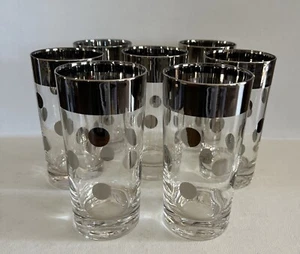 Set of 7 ~ Dorothy Thorpe Highball Tumblers ~ Silver Rim Polka Dot MCM 1960’s - Picture 1 of 3