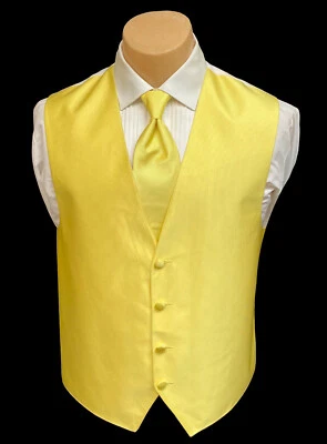 Men's Yellow Tuxedo Vest & Tie Bow or Long Formal Wedding Groom Prom Cruise - Image 1 of 3