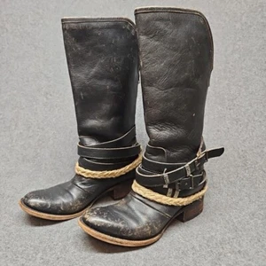Freebird by Steven Drove Boots Women Size 8 Black Distressed Straps Buckle Zip - Picture 1 of 20