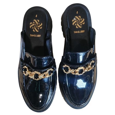SAM & LIBBY Reese Black Patent Chain Loafer Mules Platform Chunky Sole Size 8 - Image 1 of 4
