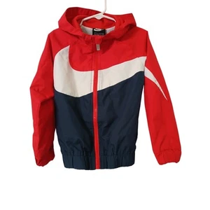 Nike Color Block Logo Windbreaker Hooded Large Check Toddler Boys Red White 4-5t - Picture 1 of 9