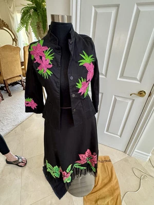 Conjunto de 2 peças jaqueta azul Haven azul manjericão e maude bordado lantejoulas saia frisada - Imagem 1 de 4