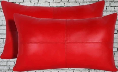 GENUINE New Red Leather Rectangle Pillow Cover Pure Lambskin pillow Cover - Image 1 of 2