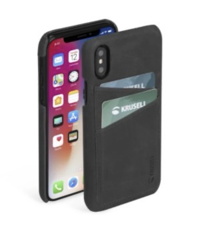 Estuche tipo billetera de cuero negro para tarjetas Krusell iPhone XS Max Foto 1 de 2