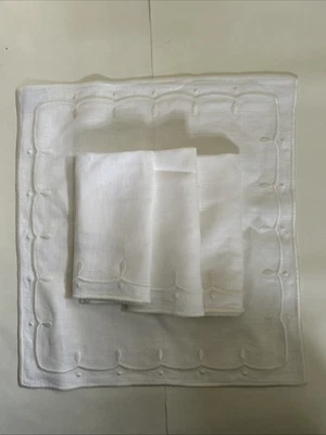 Maison Margaux Luxury Hand Embroidered Poppy All White Linen Napkins Set Of 4 - Image 1 of 4