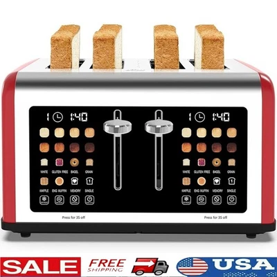 Large Touch Screen 4 Slice Toaster Dual Control 8 Shade Settings Defrost New - Image 1 of 4