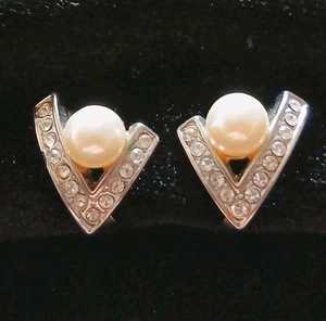 Ohrringe Ohrklips Damen Silberfarben Perlen Strass Vintage - Bild 1 von 4