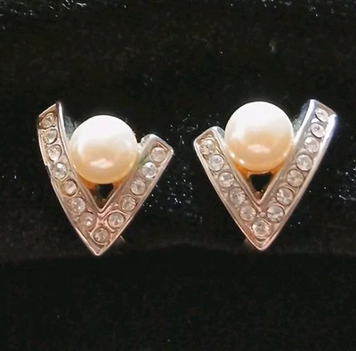 Ohrringe Ohrklips Damen Silberfarben Perlen Strass Vintage - Bild 1 von 4