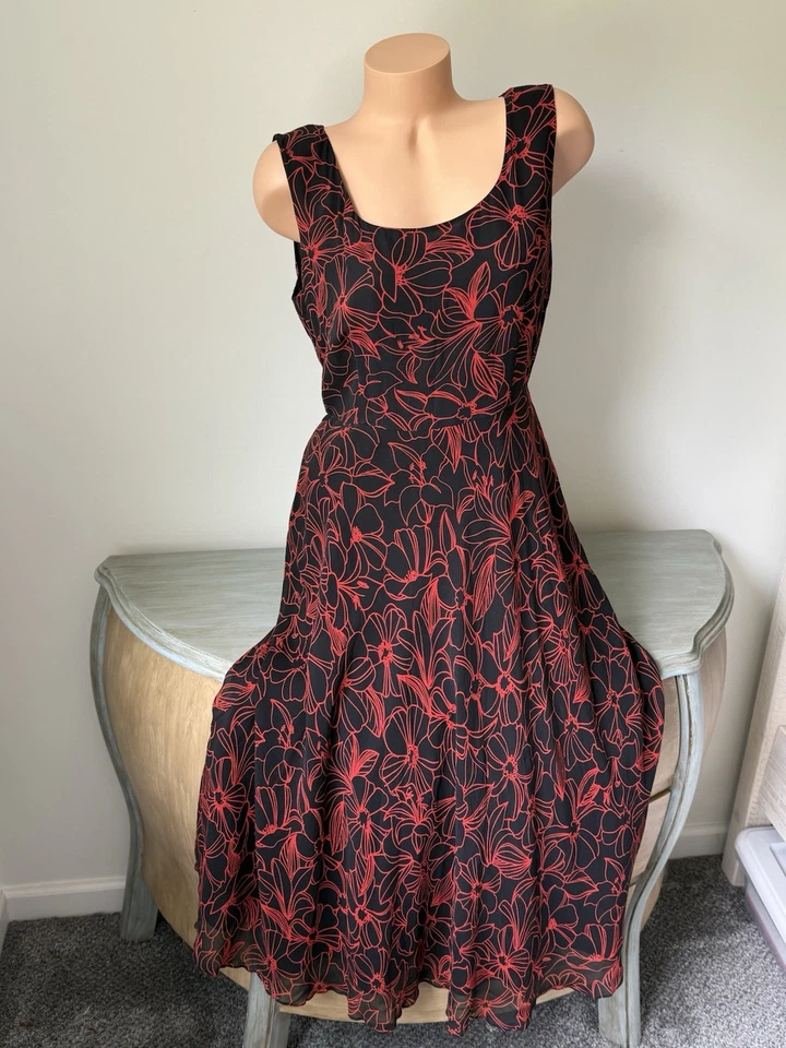 Vestido Coldwater Creek Mujer 12 Seda Floral Romántico Maxi Y2K Fiesta Rojo Negro L Foto 1 de 4