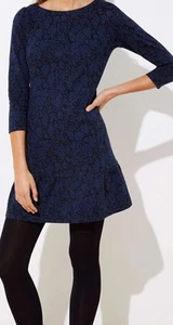 NWT Ann Taylor LOFT Textured Knit Floral Jacquard Flounce Dress Sz 18 Navy Black - Picture 1 of 12