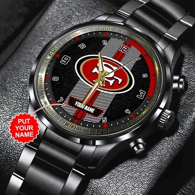 Personalized Football Team Inspired Black Stainless Steel Watch - Image 1 of 4