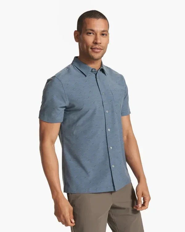 ️VUORI Bridge Button Down SS Shirt V184 Frost Gray Men’s LARGE Shp EUC