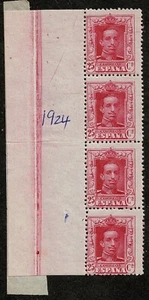 Spain 1924 K Alphonse XIII 25c Carmine Marginal Strip 4 Fine NHM - For Charity - Picture 1 of 2