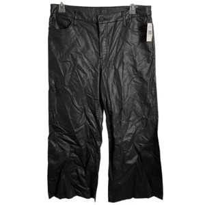 KUT From The Kloth Womens Meg Ab Fab High Rise Wide Leg Pants 14 Black Coated - Picture 1 of 9
