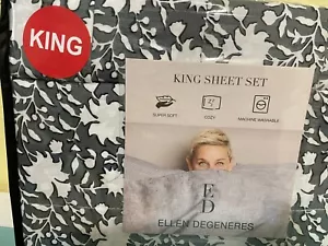 Ellen Degeneres 6-teiliges Bettwäsche-Set grau "Block Floral" King ~ NEU - Bild 1 von 6