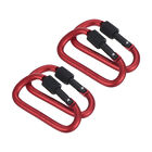 4pcs 3" Locking Hook Aluminum D Ring Clip Screw Gate Keychain Outdoor, Red