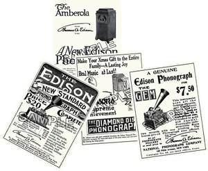 Edison Phonograph Gem Standard Amberola Diamond Disc Reproduction Print Ads - Picture 1 of 5