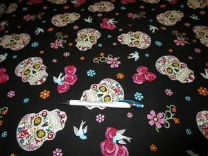 DAY OF THE DEAD GLITTER SKULL FABRIC - BY THE YARD - Picture 1 of 3