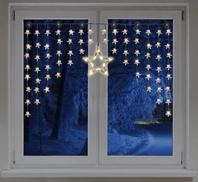 LED Sternenvorhang 140x95 cm - 90 LED warmweiß - Fenster Deko Stern Lichterkette - Bild 1 von 2