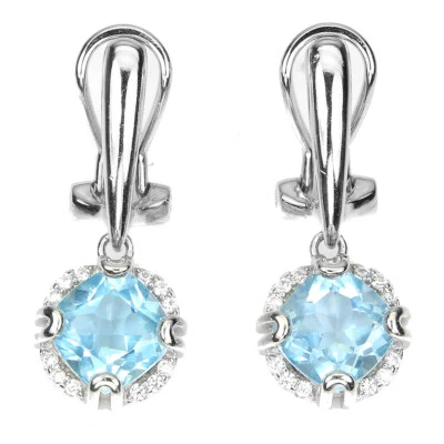 925 Sterling Silver Irradiated Round Sky Blue Topaz 8mm Simulated Cz Earrings - Image 1 of 4