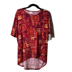 Lularoe Shirt Irma Womens XS Short Sleeve High/Low Red Geo Print Stretchy NEW - Bild 1 von 6
