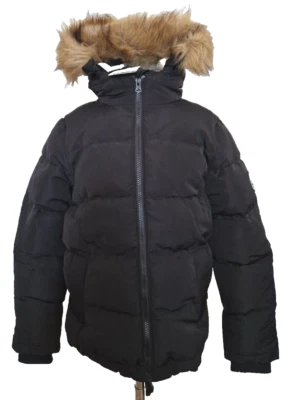 SOULCAL Kids Back To School Zip Bubble Jacket Black Coat Hooded Fur 7/8 Years