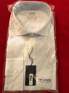 Puño trasero recortado a rayas finas TM Lewin Jermyn St Sky 18/36 ajuste ceñido must planchar nuevo con etiquetas - Imagen 1 de 5