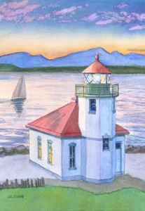 Faro Alki Point, Elliott Bay, Seattle Washington. Tarjetas de notas de Chris Oldham - Imagen 1 de 2