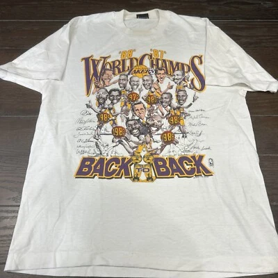 Vintage LA LAKERS 88 87 World Champs Back to Back T-Shirt Size L Caricature - Image 1 of 4