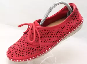 Scarpe mocassino Earth Pax sneakers donna 9B rosso pelle traforata stringate - Foto 1 di 12