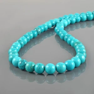 Natural 6mm Blue Turquoise Beads 18" Chain 925 Silver 1 Strand Handmade Necklace - Picture 1 of 5