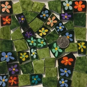 Broken China Mosaic Tile Arts and Craft Supplies - Flower Tiles C735 - Picture 1 of 1