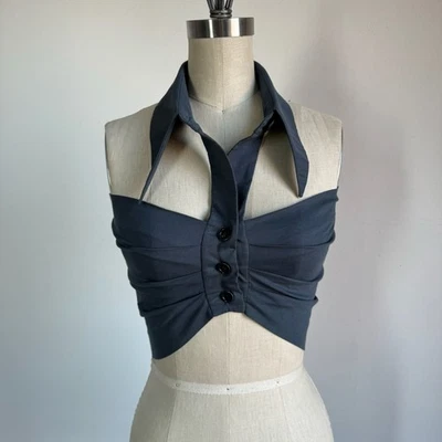 Top corto vintage ROMEO GIGLI azul sin tirantes con cuello halter Foto 1 de 4