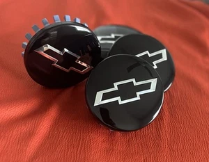 4x 83mm Gloss Black Silver Wheel Center Caps Fits Chevy Silverado Suburban Tahoe - Picture 1 of 5