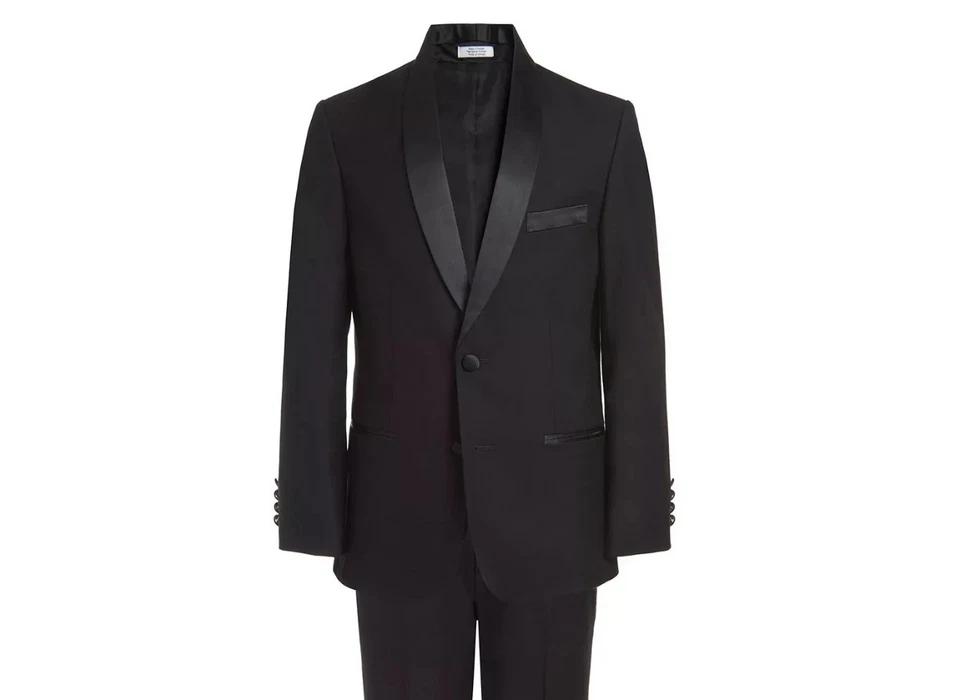 Traje de Esmoquin Calvin Klein Chaqueta Niños Grandes 8 Negro Mezcla de Lana Sólida Bolsillos Ribeteados Foto 1 de 4