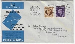 Cover Imperial Airways first regular transatlantic service 4/8/39 London Canada - Picture 1 of 2