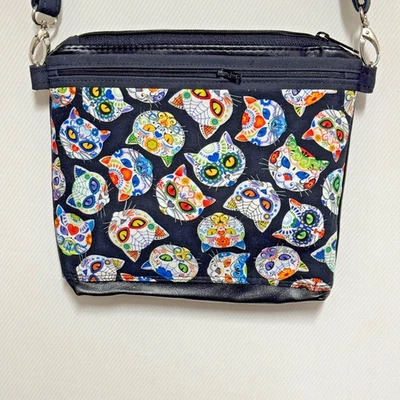 Crossbody Purses Funky Cats Faces Adjustable Straps 2 Outside Pockets - Image 1 of 4