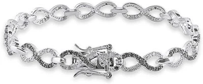 Brazalete de eslabones infinitos de diamantes naturales blancos y negros reales de 1/4 quilate en ley 925 Foto 1 de 3