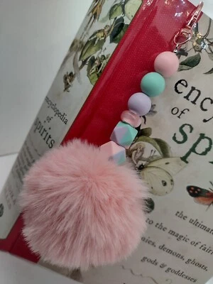 Pastel Themed Keychain Purse Charm Silicone Beads   Pom-pom Handmade  - Image 1 of 2