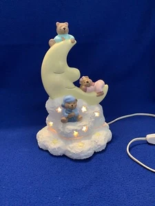 Handpainted ceramic nightlight Bears Moon Stars Cloud - Picture 1 of 4