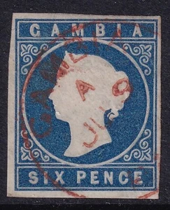 Gambia 1874 6d Blue SG8- 4 margins - Fine Used with CDS - Picture 1 of 2