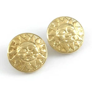 14K Yellow Gold Omega Back Sun Earrings Picard Italy - Picture 1 of 6